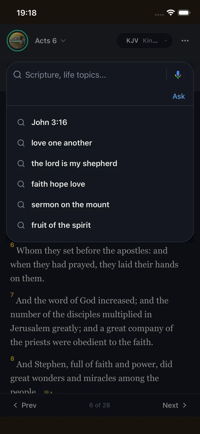 PocketTruth search suggesting John 3:16, love one another and other life topics